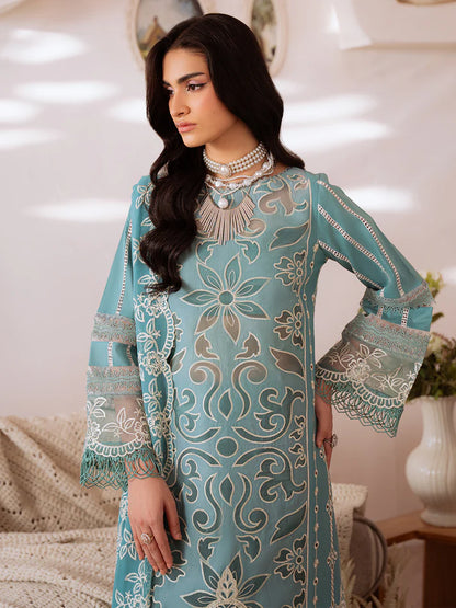 Pakistani Designer Blue Lawn Salwar Kameez Online in KSA Riyadh Saudi Arabia Oman Bahrain Qatar