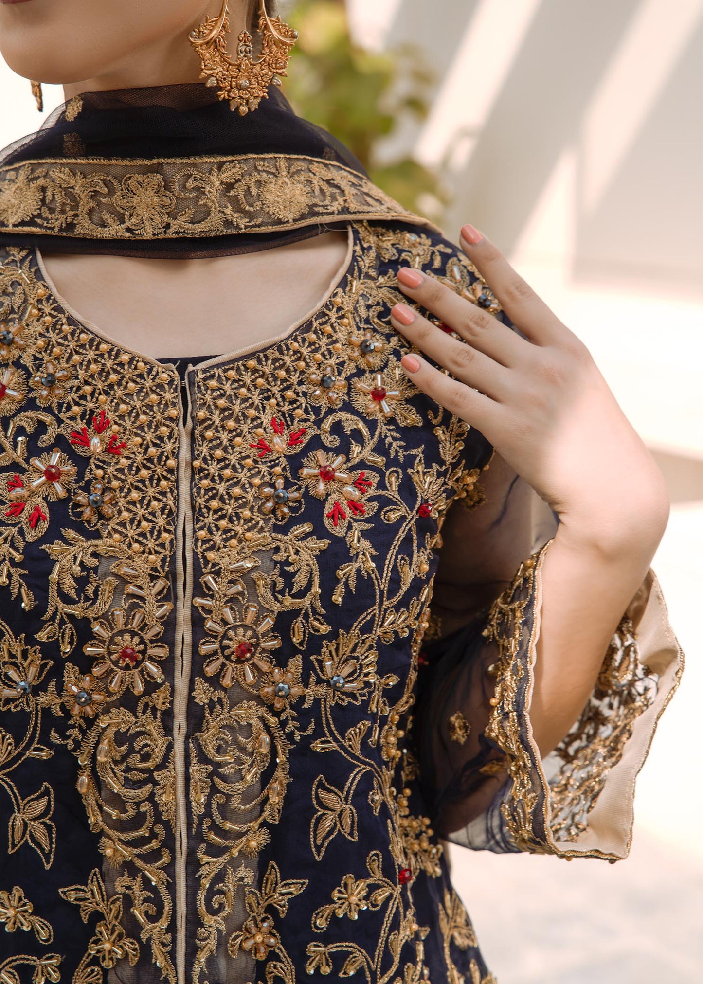 Pakistani Designer Blue Organza Suit with Raw Silk Trouser Online in KSA Riyadh Saudi Arabia Oman Bahrain Qatar