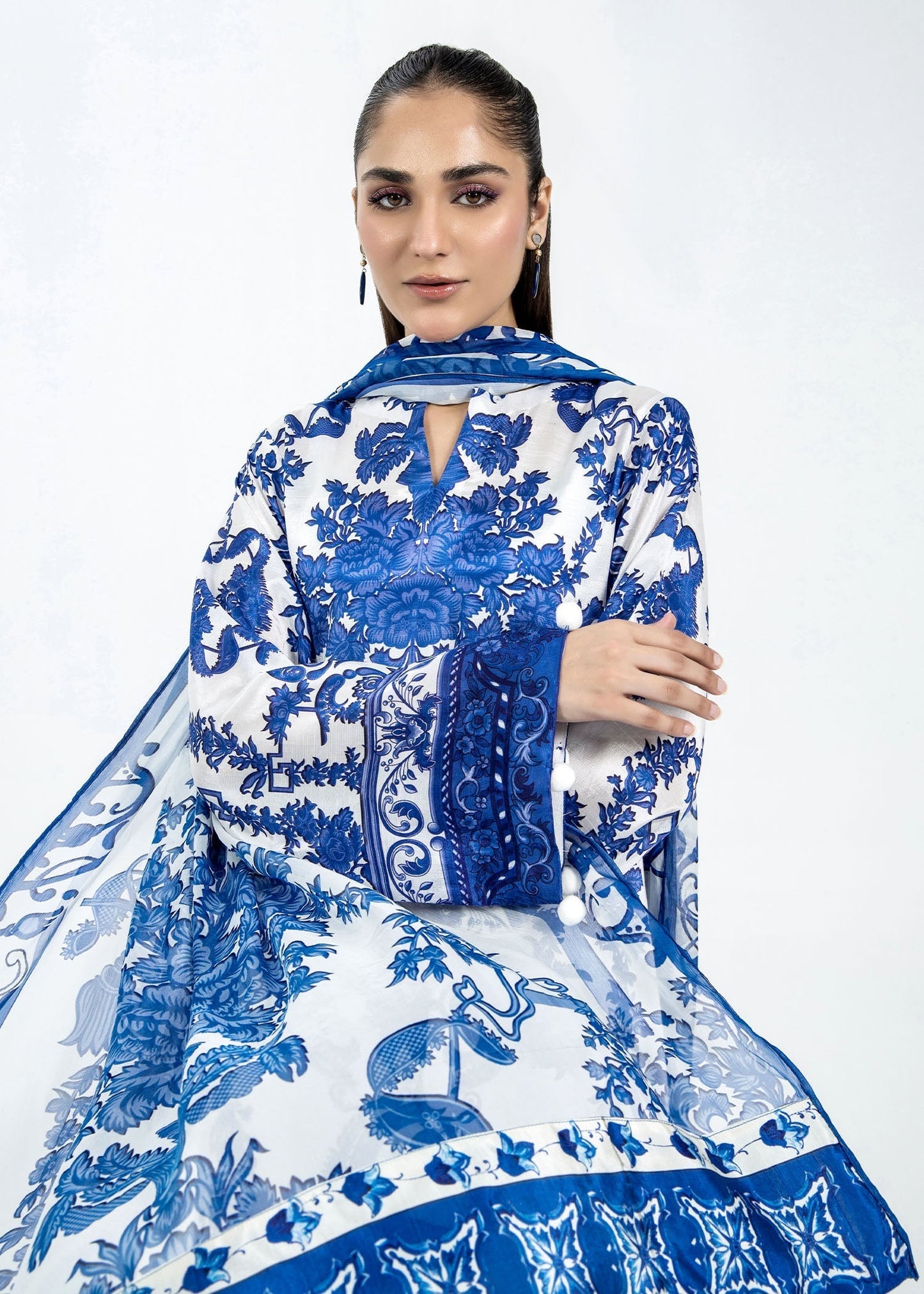 Pakistani Designer Blue Raw Silk Salwar Kameez Online in KSA Riyadh Saudi Arabia Oman Bahrain Qatar