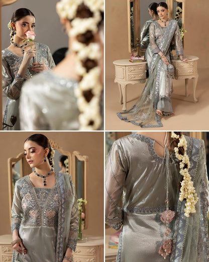 Pakistani Designer Blue Raw Silk Sharara Suit Online in KSA Riyadh Saudi Arabia Oman Bahrain Qatar