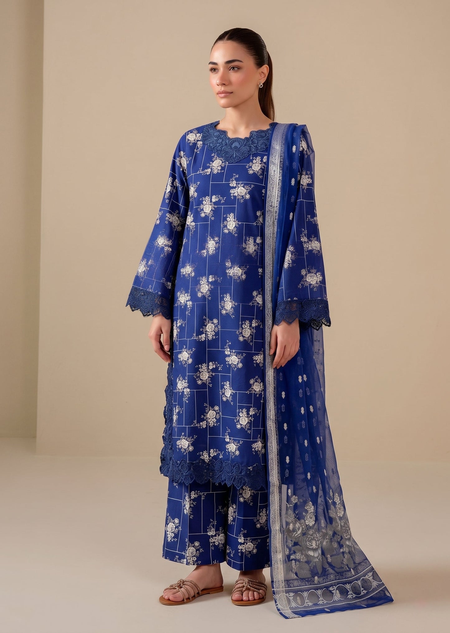Pakistani Designer Blue Silk Embroidered Suit Online in KSA Riyadh Saudi Arabia Oman Bahrain Qatar