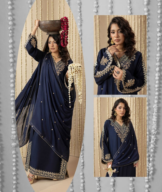 Pakistani Designer Blue Silk Kaftan Outfit Online in KSA Riyadh Saudi Arabia Oman Bahrain Qatar