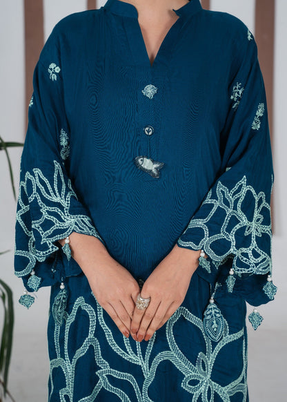 Pakistani Designer Blue Silk Sharara Gharara Online in KSA Riyadh Saudi Arabia Oman Bahrain Qatar