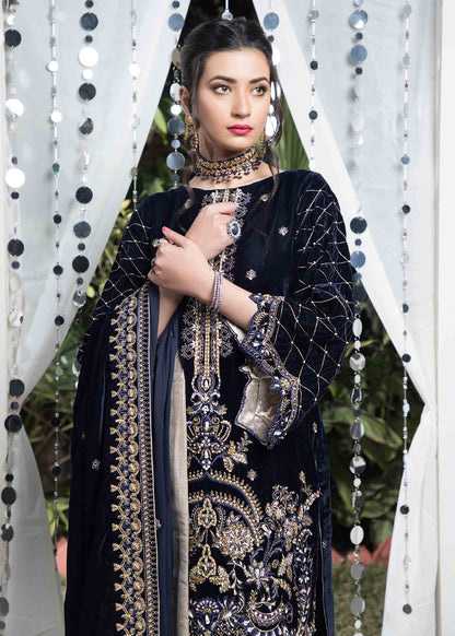 Pakistani Designer Blue Velvet Embellished Salwar Kameez Online in KSA Riyadh Saudi Arabia Oman Bahrain Qatar