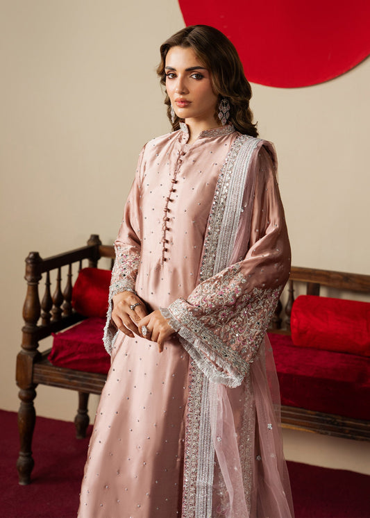 Pakistani Designer Blush Pink Charmuse Salwar Kameez Online in KSA Riyadh Saudi Arabia Oman Bahrain Qatar