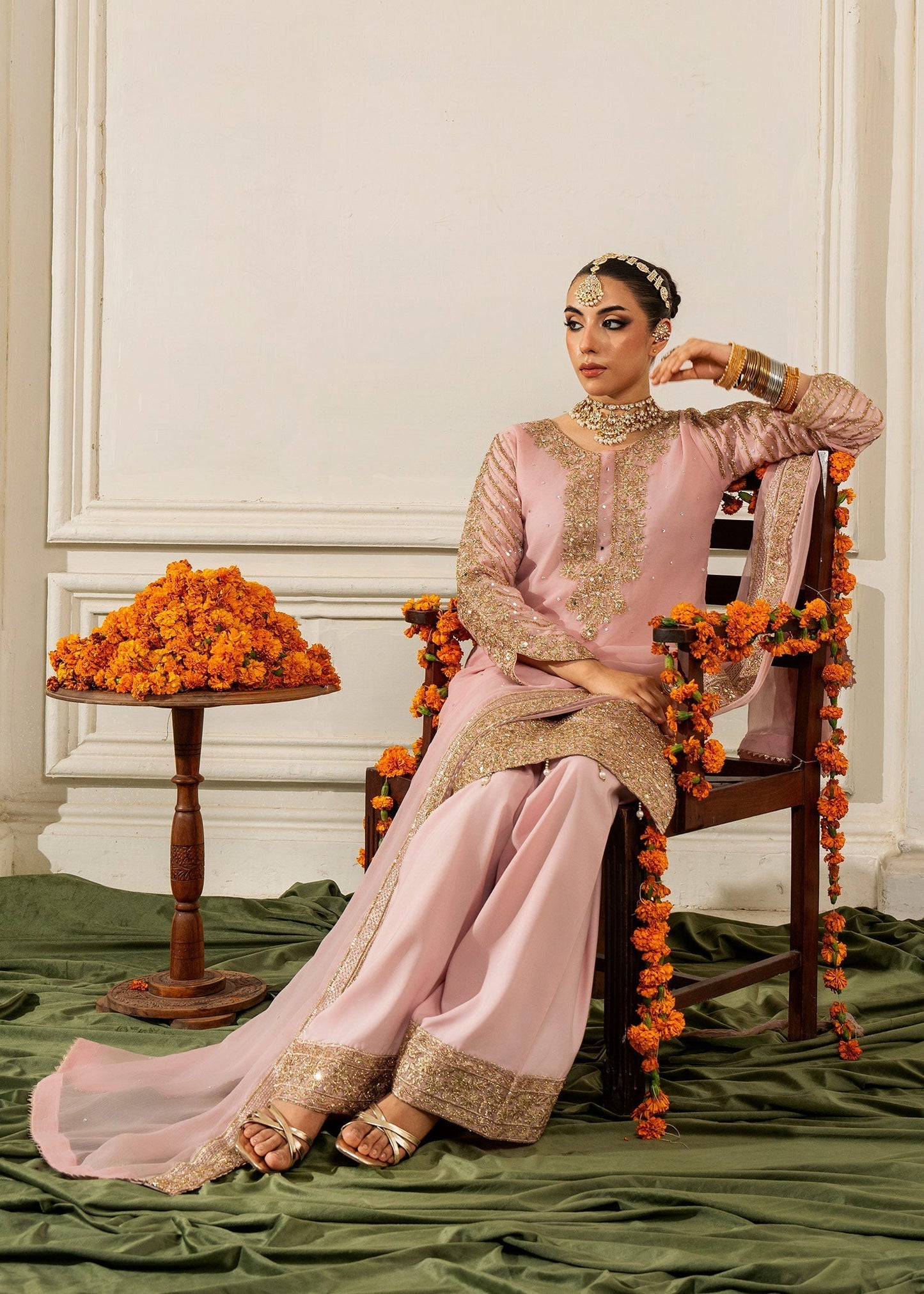Pakistani Designer Blush Pink Chiffon Salwar Kameez Online in KSA Riyadh Saudi Arabia Oman Bahrain Qatar