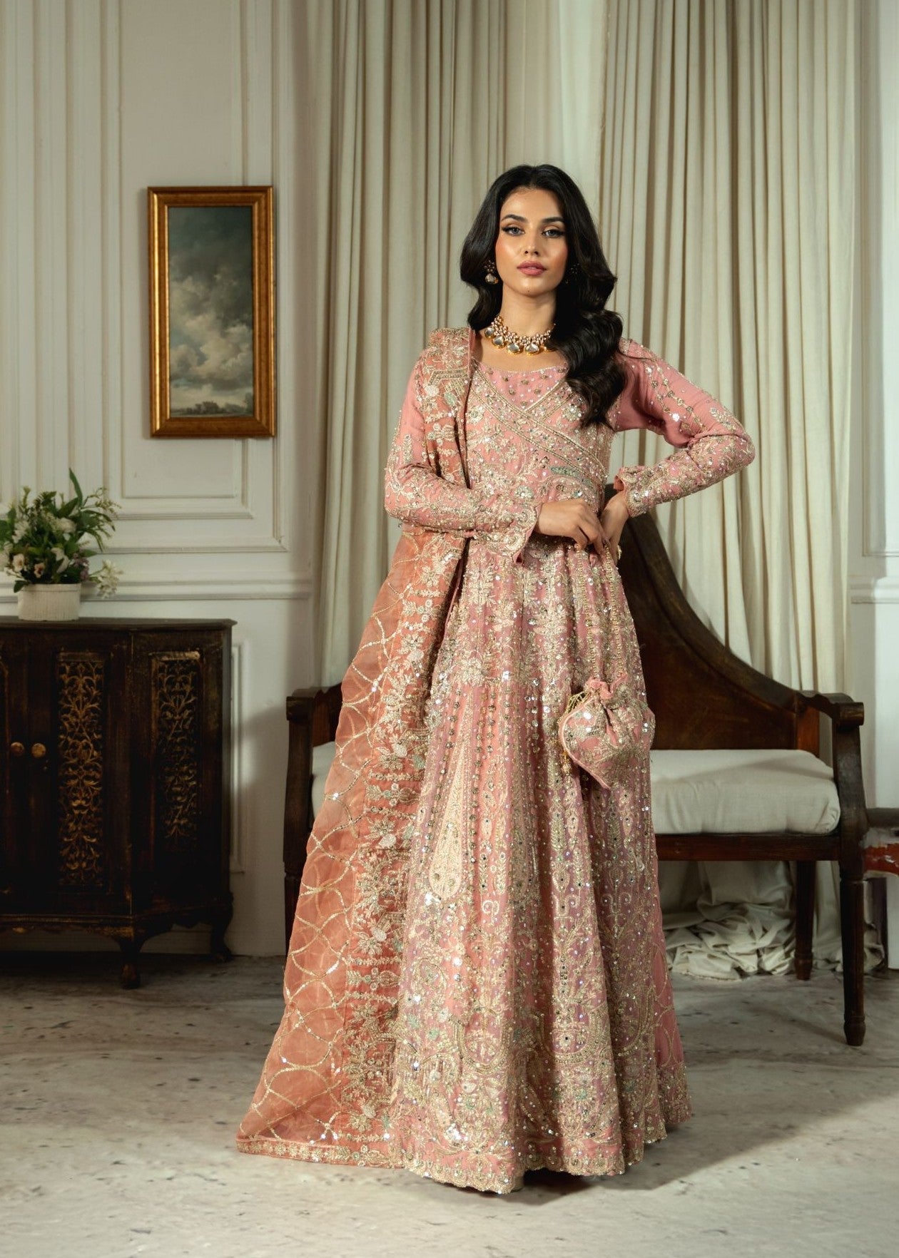 Pakistani Designer Blush Pink Chiffon Salwar Kameez Online in KSA Riyadh Saudi Arabia Oman Bahrain Qatar