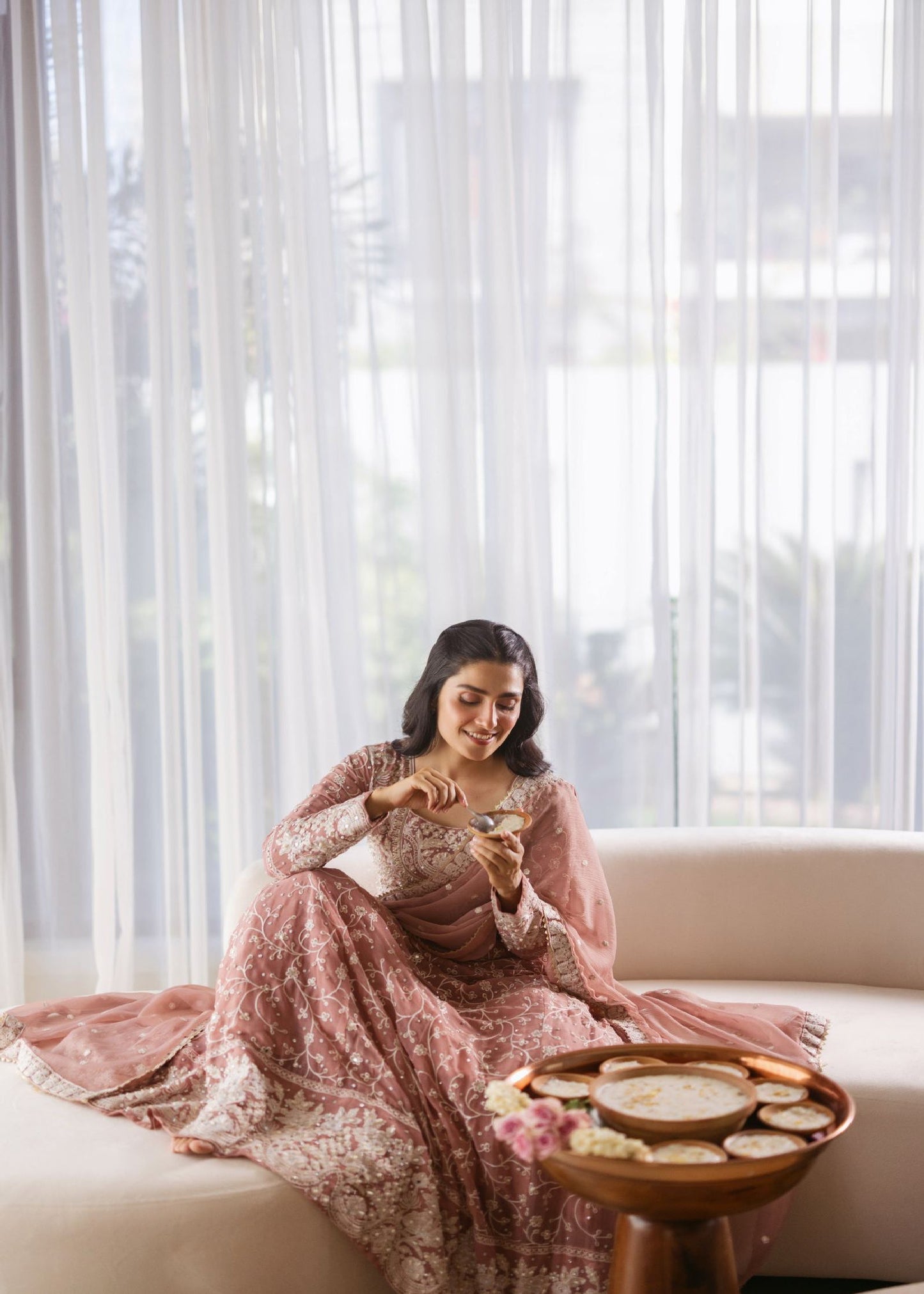 Pakistani Designer Blush Pink Chiffon Salwar Kameez Online in KSA Riyadh Saudi Arabia Oman Bahrain Qatar