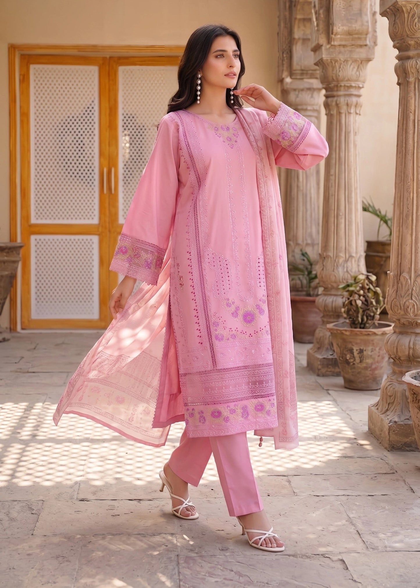 Pakistani Designer Blush Pink Lawn Salwar Kameez Online in KSA Riyadh Saudi Arabia Oman Bahrain Qatar