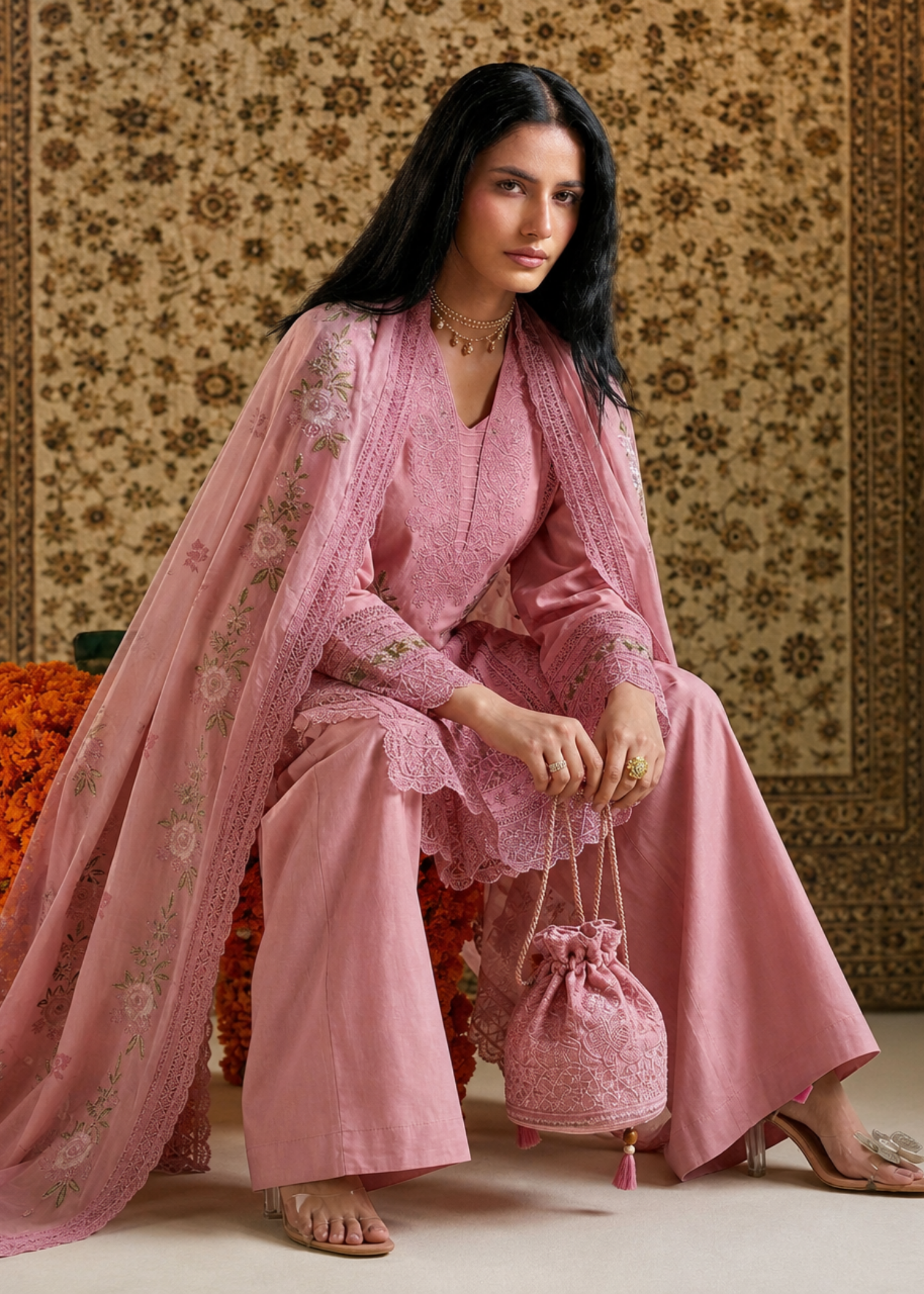 Pakistani Designer Blush Pink Lawn Salwar Kameez Online in KSA Riyadh Saudi Arabia Oman Bahrain Qatar
