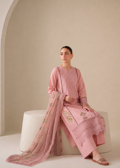 Pakistani Designer Blush Pink Lawn Salwar Kameez Online in KSA Riyadh Saudi Arabia Oman Bahrain Qatar
