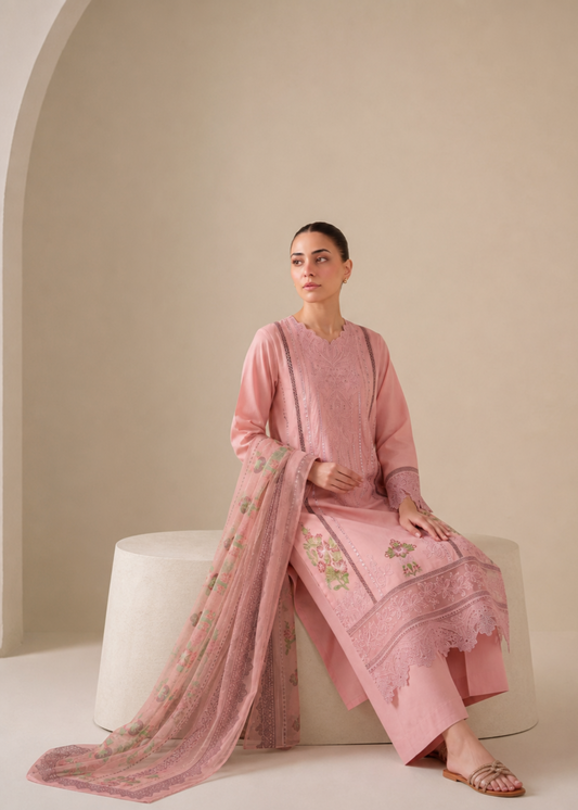 Pakistani Designer Blush Pink Lawn Salwar Kameez Online in KSA Riyadh Saudi Arabia Oman Bahrain Qatar