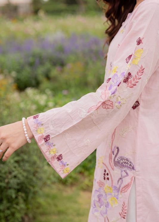 Pakistani Designer Blush Pink Lawn Suit Online in UK USA Canada