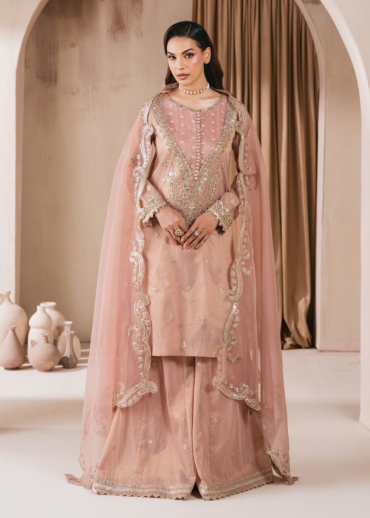 Pakistani Designer Blush Pink Masuri Sharara Online in KSA Riyadh Saudi Arabia Oman Bahrain Qatar