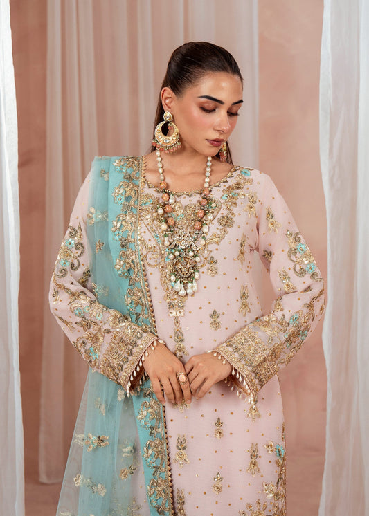 Pakistani Designer Blush Pink Organza Gharara Online in KSA Riyadh Saudi Arabia Oman Bahrain Qatar