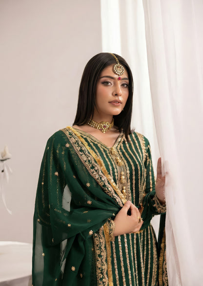Pakistani Designer Bottle Green Embroidered Kurta Set Online in KSA Riyadh Saudi Arabia Oman Bahrain Qatar