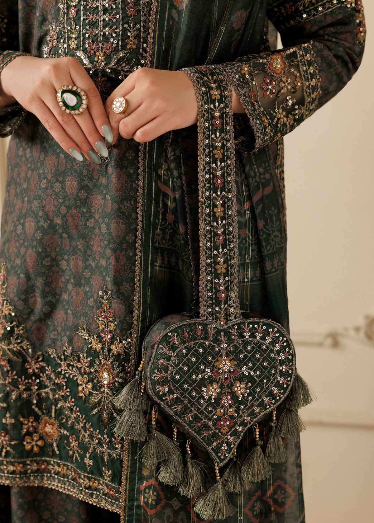 Pakistani Designer Bottle Green Khaddar Salwar Suit Online in KSA Riyadh Saudi Arabia Oman Bahrain Qatar