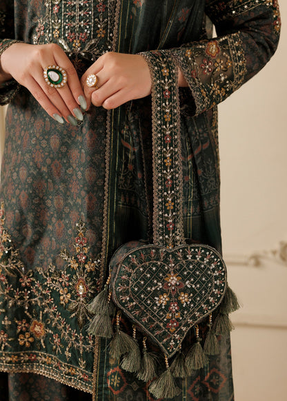 Pakistani Designer Bottle Green Khaddar Salwar Suit Online in KSA Riyadh Saudi Arabia Oman Bahrain Qatar