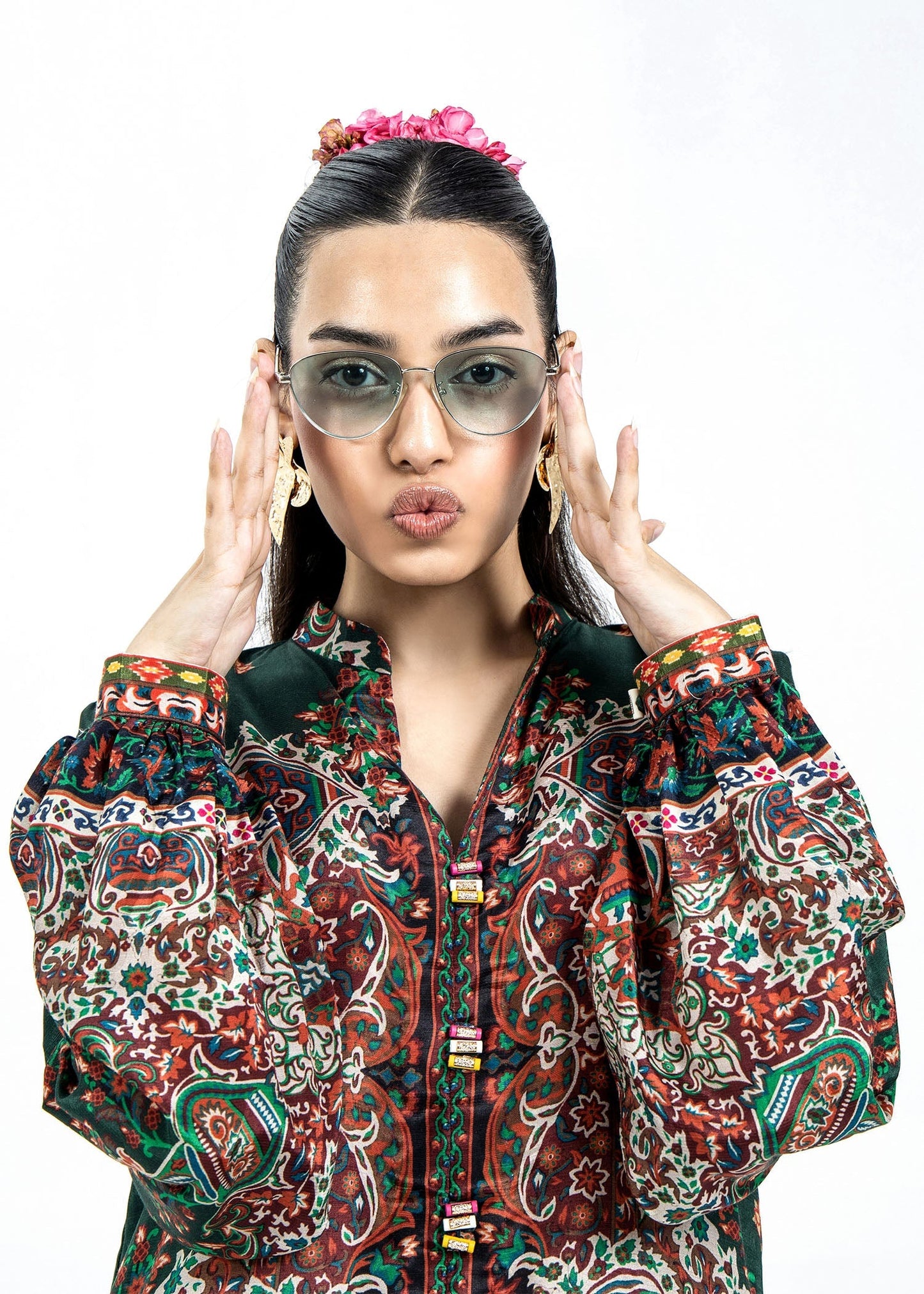 Pakistani Designer Bottle Green Raw Silk Salwar Kameez Online in KSA Riyadh Saudi Arabia Oman Bahrain Qatar