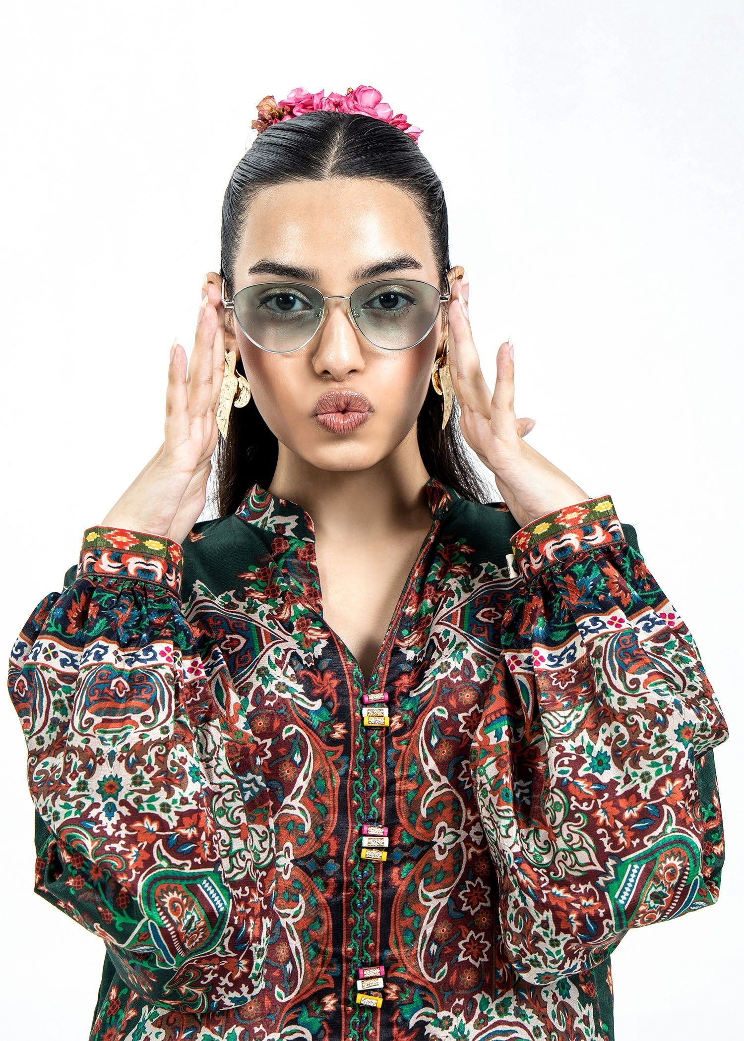 Pakistani Designer Bottle Green Raw Silk Salwar Kameez Online in KSA Riyadh Saudi Arabia Oman Bahrain Qatar