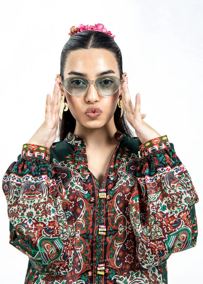 Pakistani Designer Bottle Green Raw Silk Salwar Kameez Online in KSA Riyadh Saudi Arabia Oman Bahrain Qatar