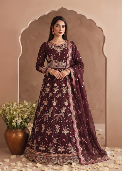 Pakistani Designer Brown Chiffon Festive Maxi Online in KSA Riyadh Saudi Arabia Oman Bahrain Qatar