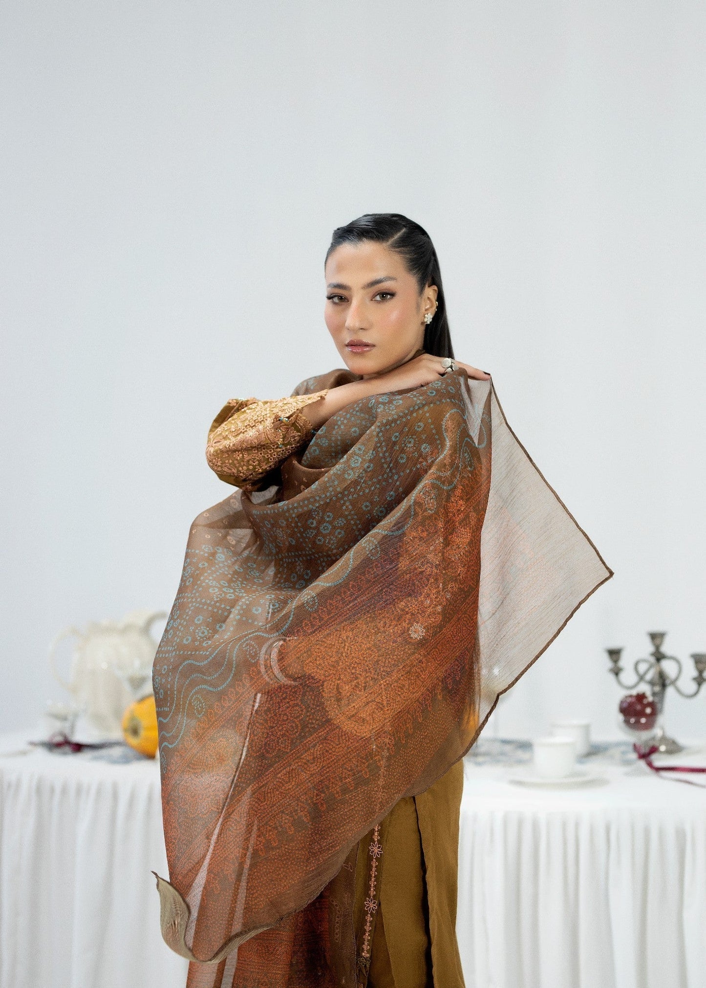Pakistani Designer Brown Cotton Salwar Kameez Online in KSA Riyadh Saudi Arabia Oman Bahrain Qatar