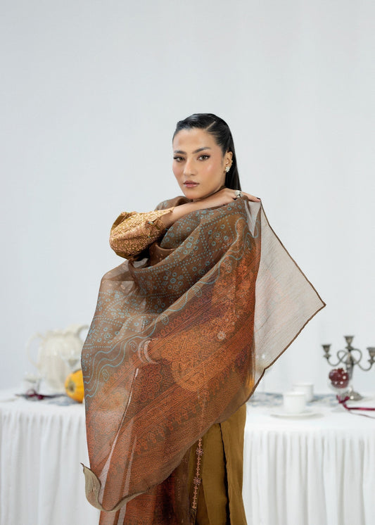 Pakistani Designer Brown Cotton Salwar Kameez Online in KSA Riyadh Saudi Arabia Oman Bahrain Qatar