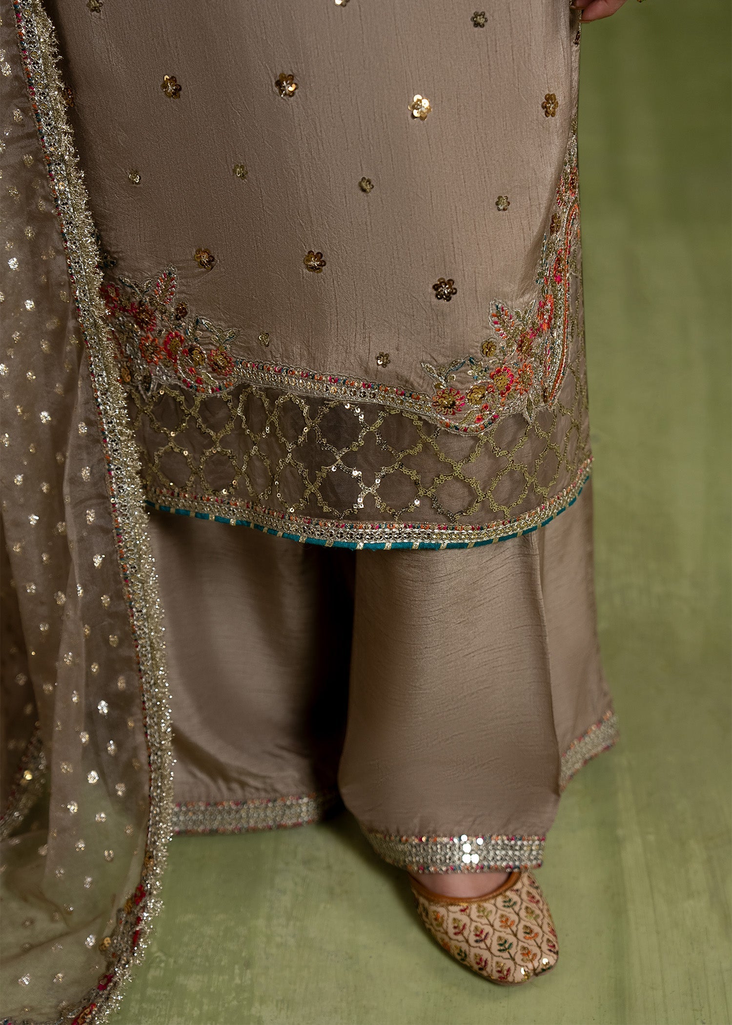 Pakistani Designer Brown Raw Silk Wedding Guest Suit Online in KSA Riyadh Saudi Arabia Oman Bahrain Qatar
