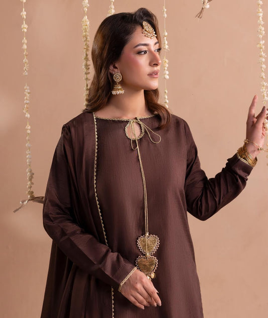Pakistani Designer Brown Silk Patiala Suit Online in KSA Riyadh Saudi Arabia Oman Bahrain Qatar