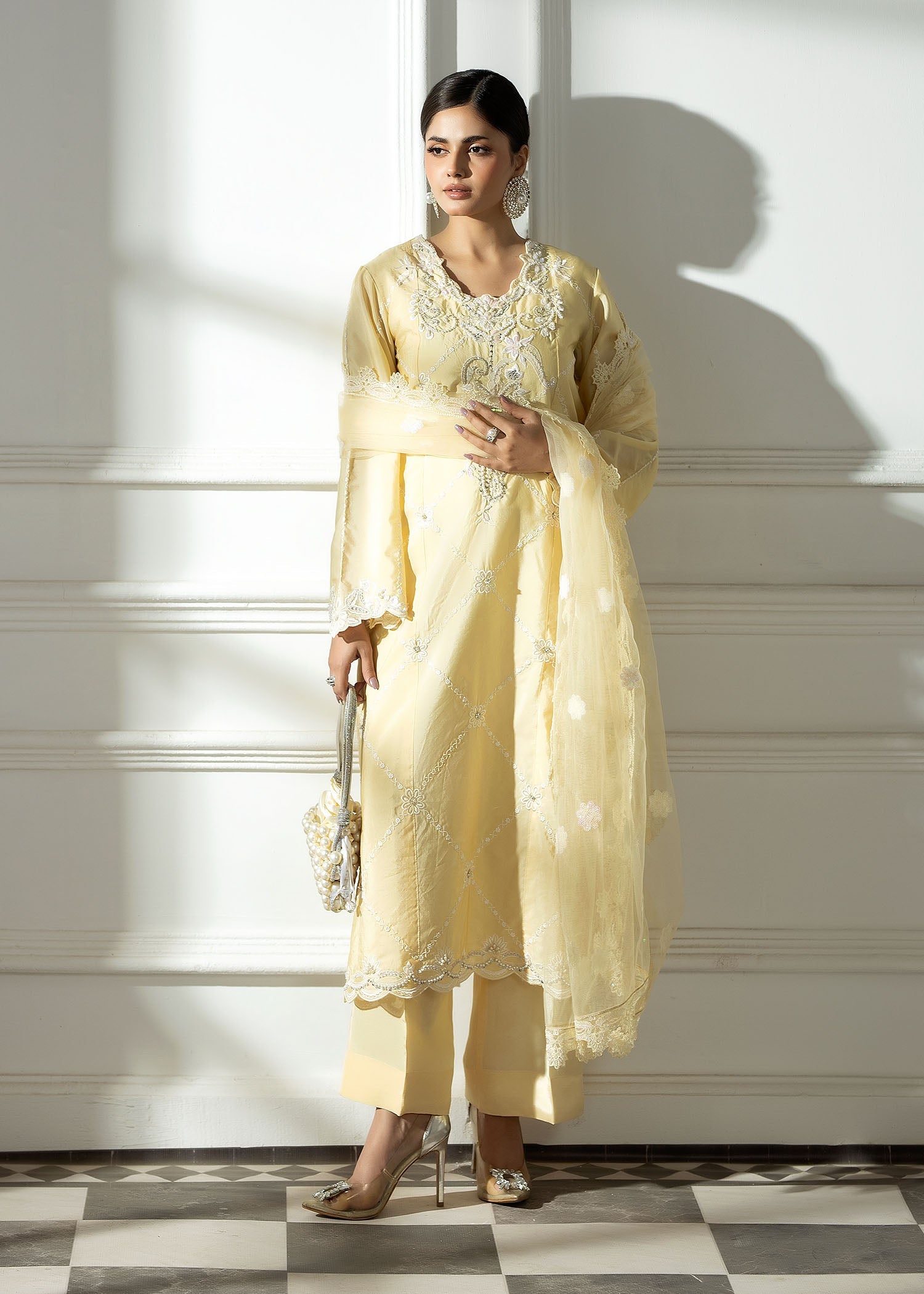 Pakistani Designer Butter Silk Net Dupatta Salwar Kameez Online in KSA Riyadh Saudi Arabia Oman Bahrain Qatar