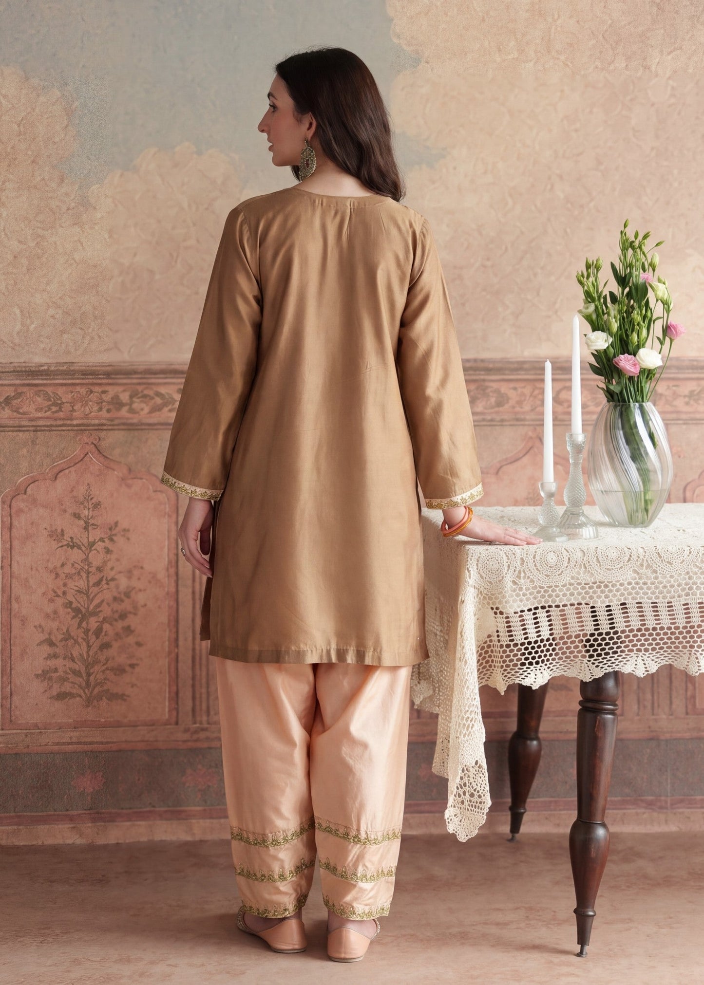Pakistani Designer Camel Brown Lawn Shalwar Kameez Online in KSA Riyadh Saudi Arabia Oman Bahrain Qatar