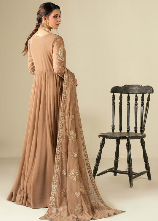Pakistani Designer Caramel Chiffon Salwar Kameez Online in KSA Riyadh Saudi Arabia Oman Bahrain Qatar