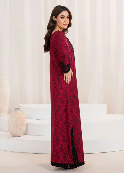 Pakistani Designer Cardinal Red Khaddar Kaftan Online in KSA Riyadh Saudi Arabia Oman Bahrain Qatar