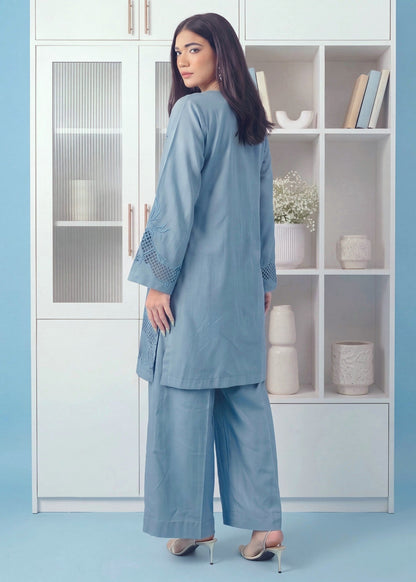 Pakistani Designer Carolina Blue Khaddar Kurta Set Online in KSA Riyadh Saudi Arabia Oman Bahrain Qatar