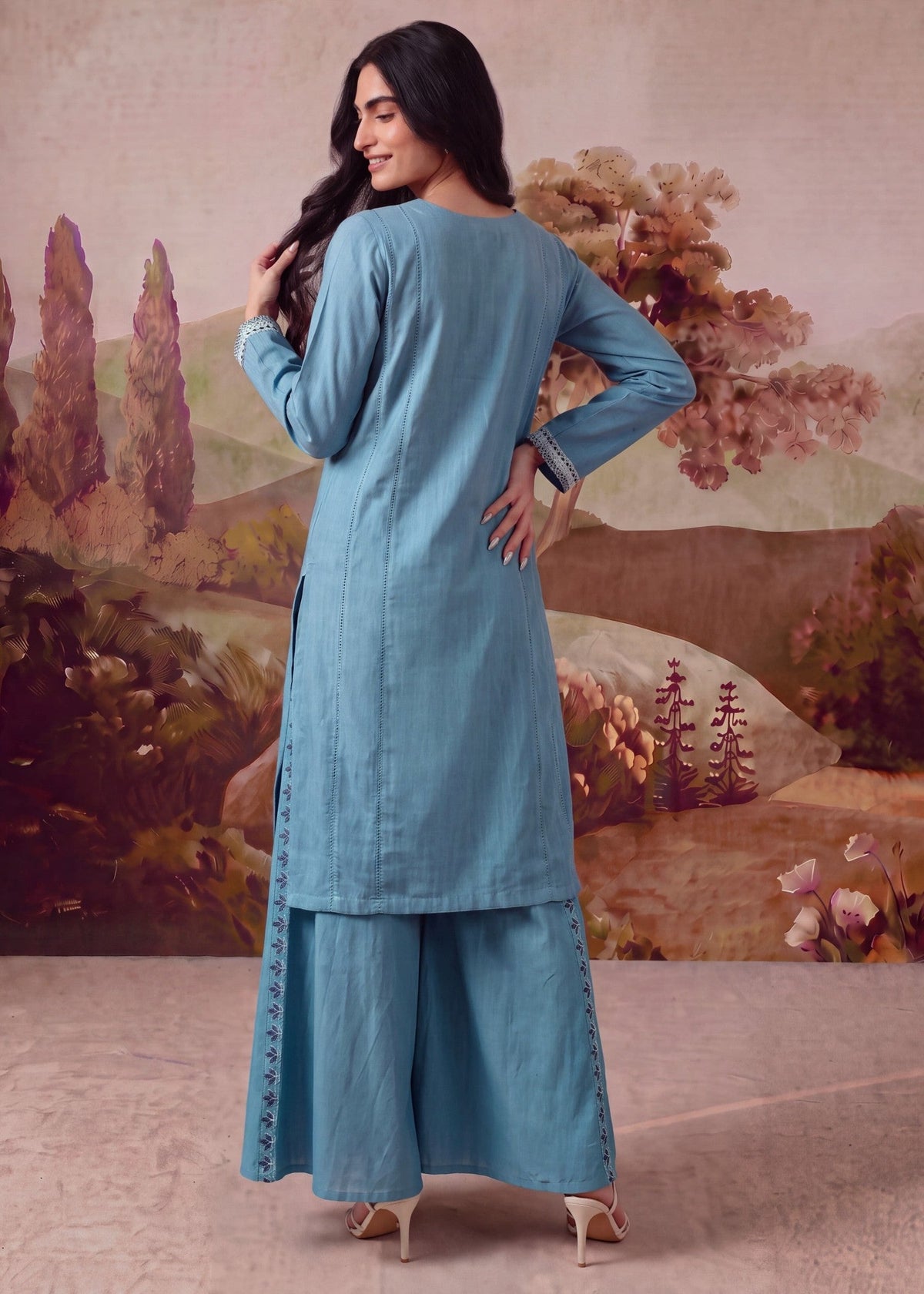 Pakistani Designer Carolina Blue Khaddar Sharara Online in KSA Riyadh Saudi Arabia Oman Bahrain Qatar