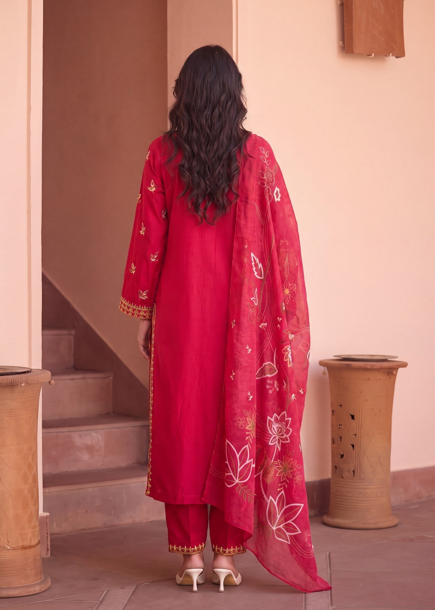 Pakistani Designer Cerise Lawn Salwar Kameez Online in KSA Riyadh Saudi Arabia Oman Bahrain Qatar