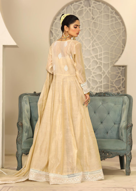 Pakistani Designer Champagne Embroidered Raw Silk Suit Online in KSA Riyadh Saudi Arabia Oman Bahrain Qatar