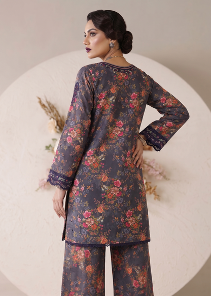 Pakistani Designer Charcoal Embroidered Lawn Suit Online in Dubai DXB UAE Abudhabi Meena Bazaar