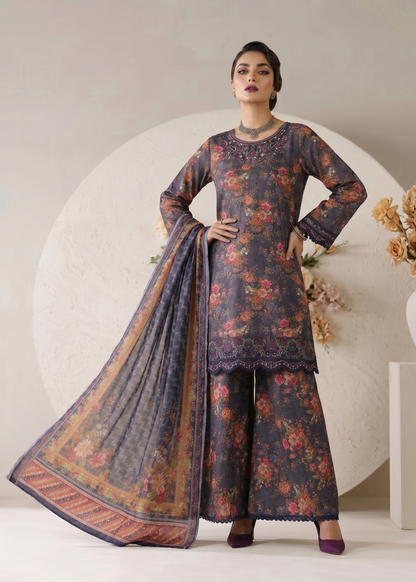 Pakistani Designer Charcoal Lawn Suit Online in KSA Riyadh Saudi Arabia Oman Bahrain Qatar