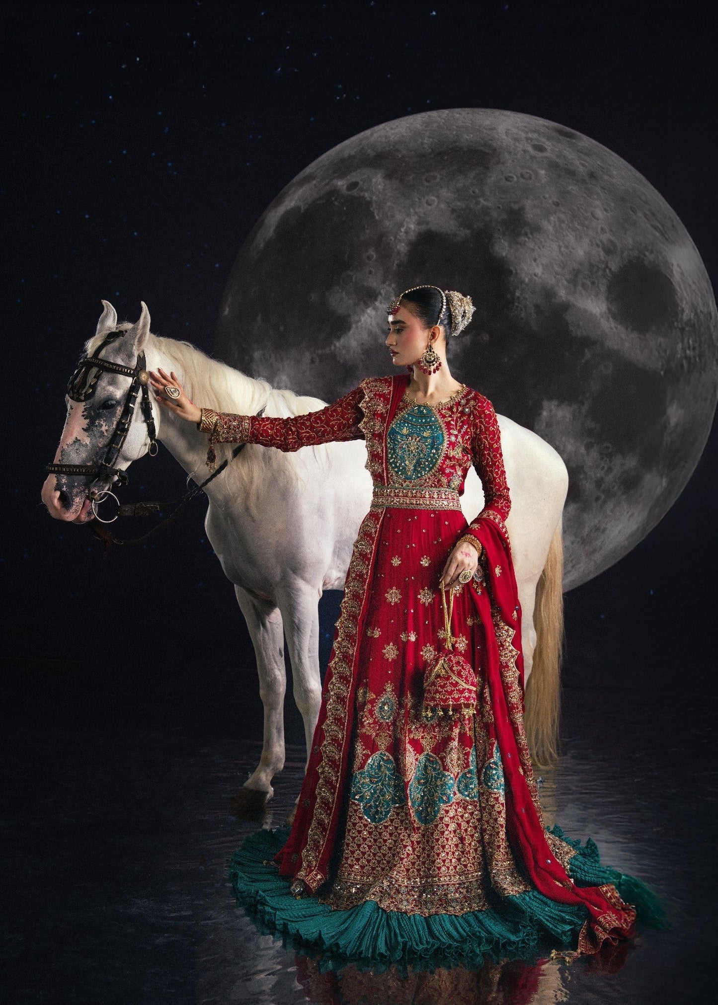 Pakistani Designer Cherry Red Chiffon Suit Online in UK USA Canada