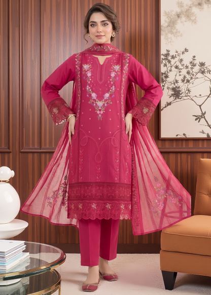 Pakistani Designer Cherry Red Lawn Suit Online in KSA Riyadh Saudi Arabia Oman Bahrain Qatar