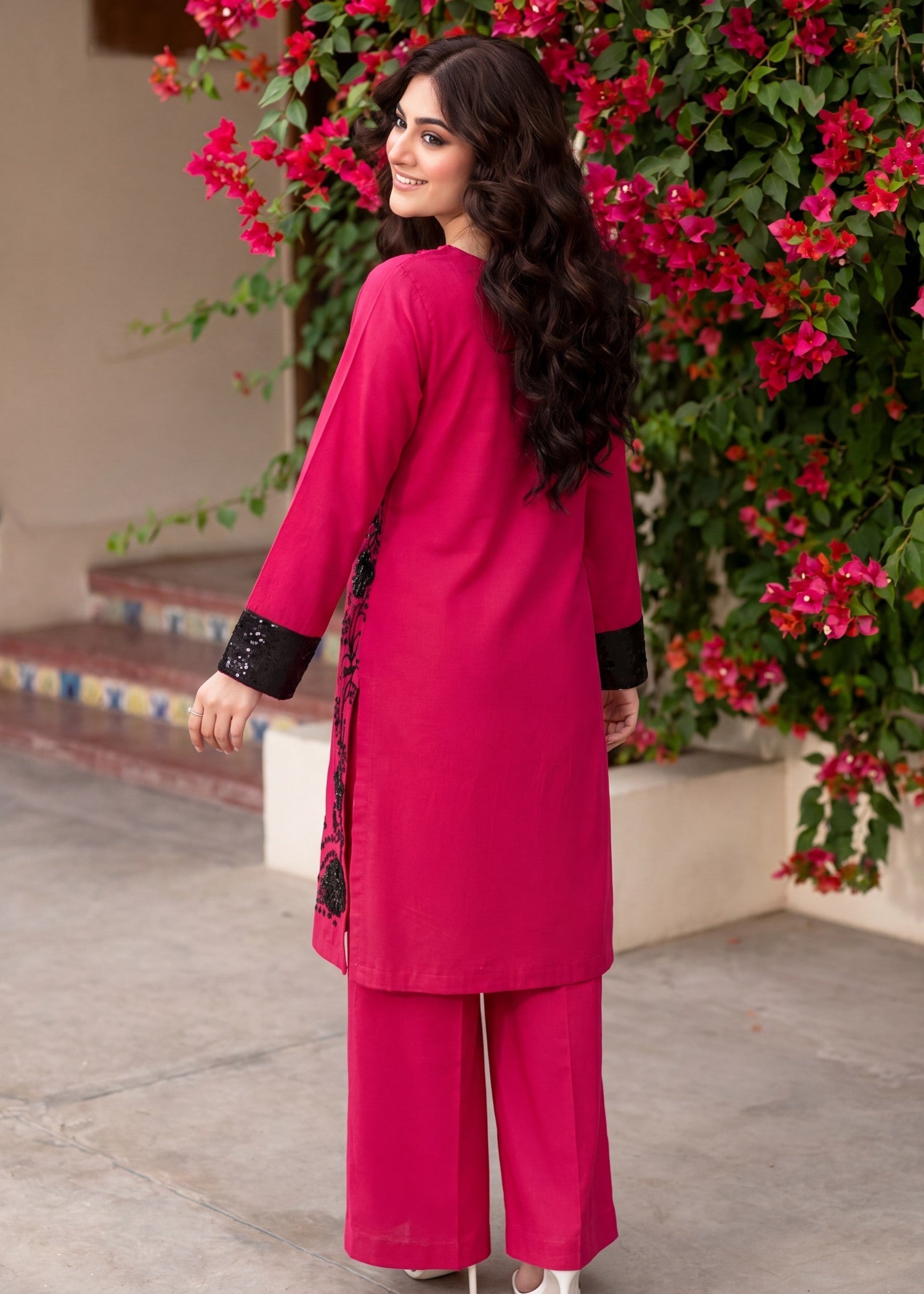 Pakistani Designer Cherry Red Lawn Suit Online in KSA Riyadh Saudi Arabia Oman Bahrain Qatar
