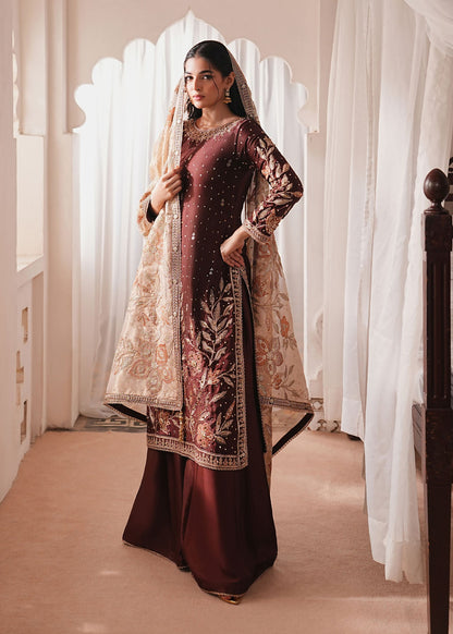 Pakistani Designer Chocolate Brown Embroidered Silk Suit Online in Sri Lanka India Australia