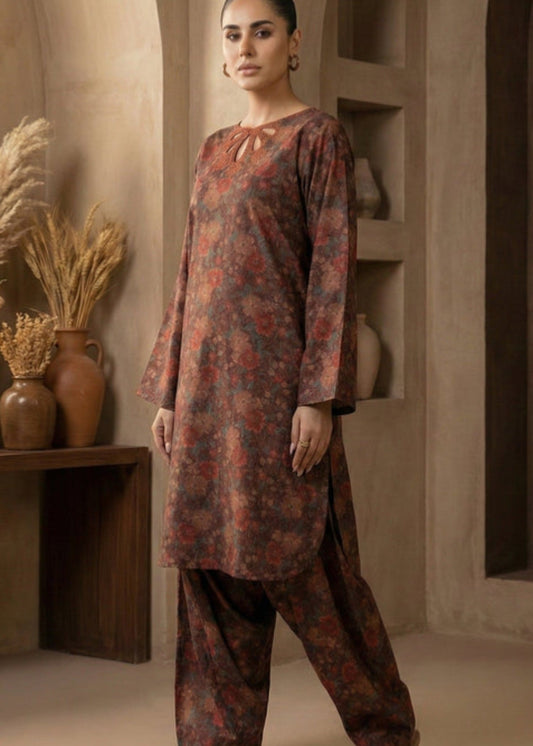 Pakistani Designer Chocolate Brown Raw Silk Salwar Kameez Online in KSA Riyadh Saudi Arabia Oman Bahrain Qatar