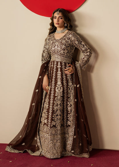 Pakistani Designer Chocolate Chiffon Wedding Dress Online in KSA Riyadh Saudi Arabia Oman Bahrain Qatar