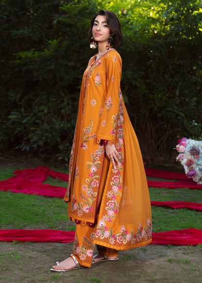 Pakistani Designer Clay Orange Lawn Salwar Kameez Online in KSA Riyadh Saudi Arabia Oman Bahrain Qatar
