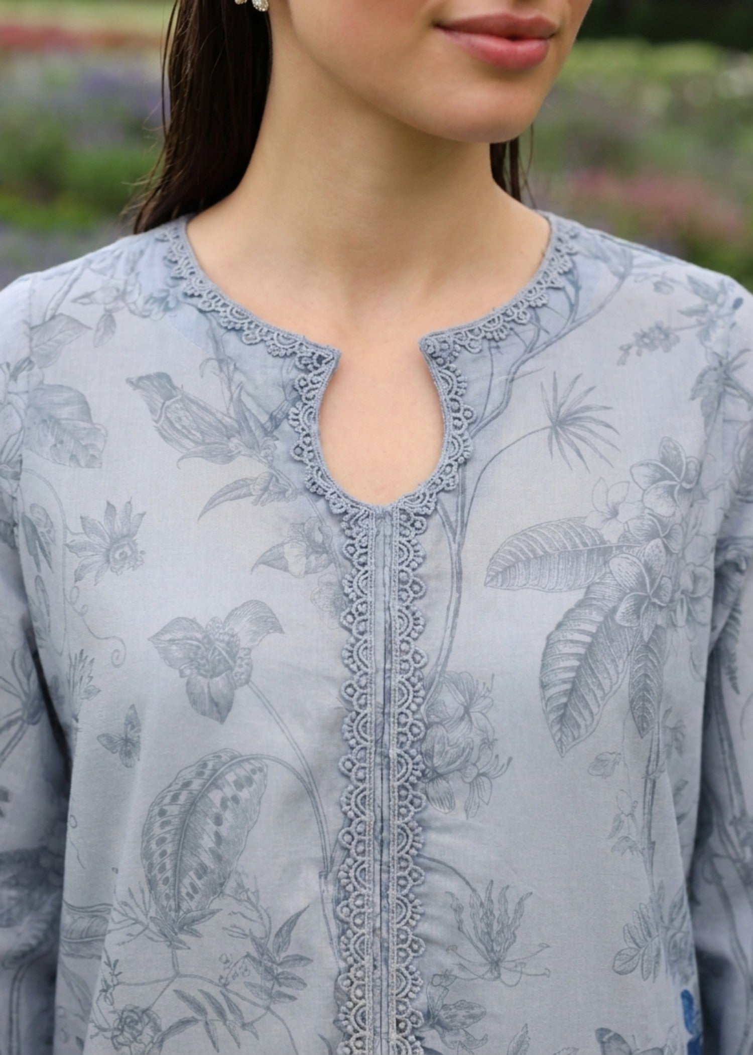 Pakistani Designer Cloud Blue Lawn Salwar Kameez Online in KSA Riyadh Saudi Arabia Oman Bahrain Qatar