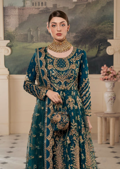 Pakistani Designer Cobalt Blue Net Wedding Suit Online in KSA Riyadh Saudi Arabia Oman Bahrain Qatar