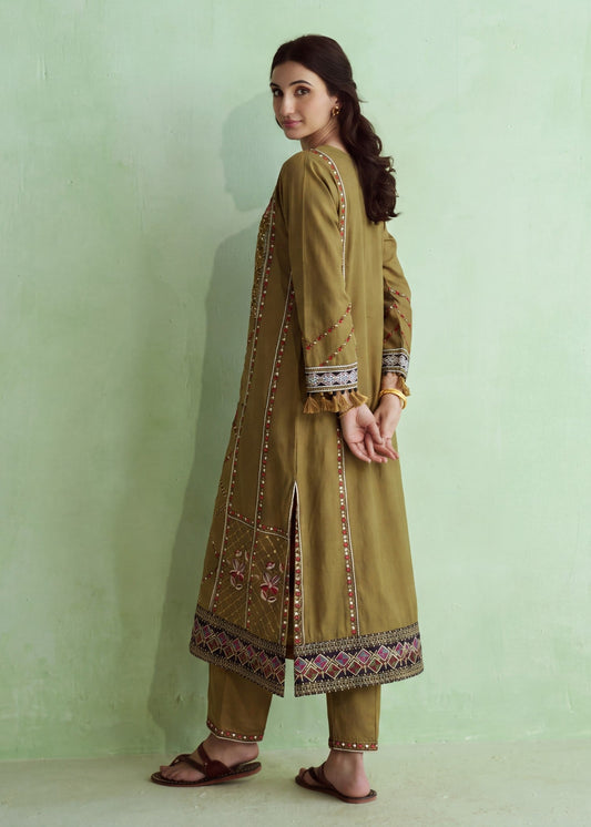 Pakistani Designer Coffee Brown Cotton Suit Online in KSA Riyadh Saudi Arabia Oman Bahrain Qatar